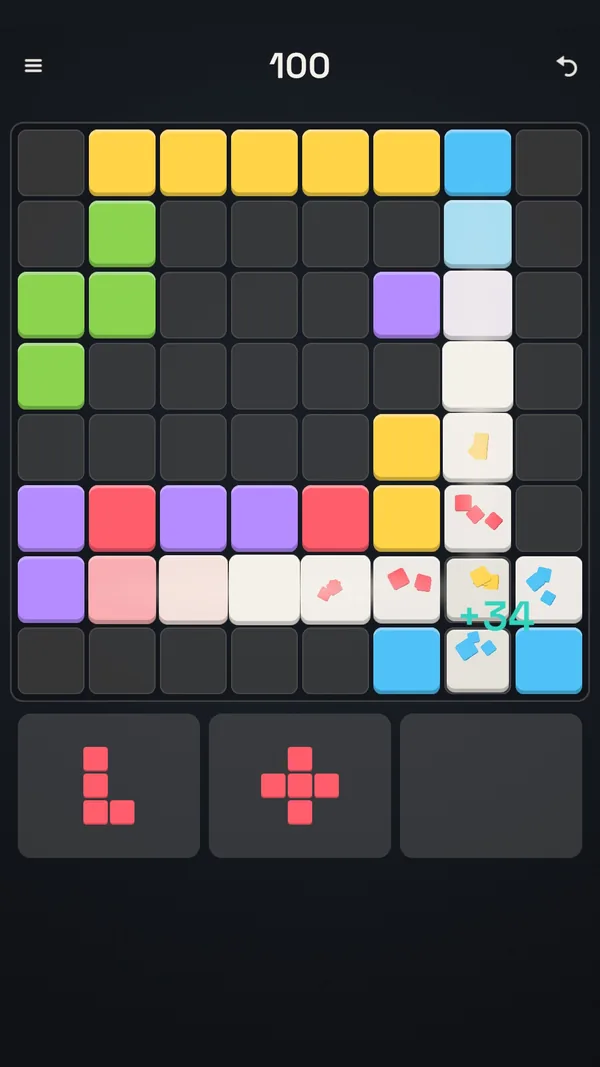 A row and a column clearing at the same time, with the points they scored.
