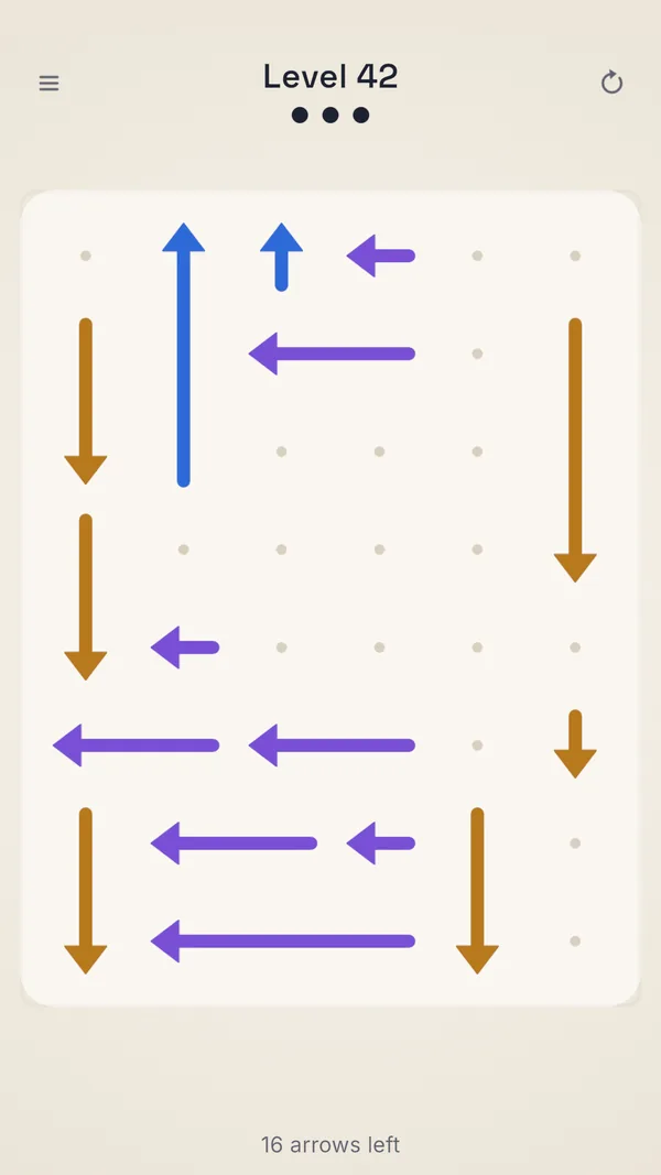 A Scootle level in progress: coloured arrows on a light board, each pointing up, down, left or right.