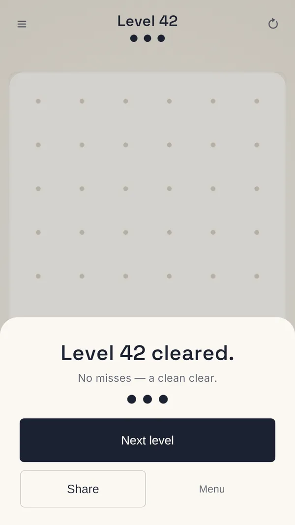 The “Level cleared” sheet with a Next level button.