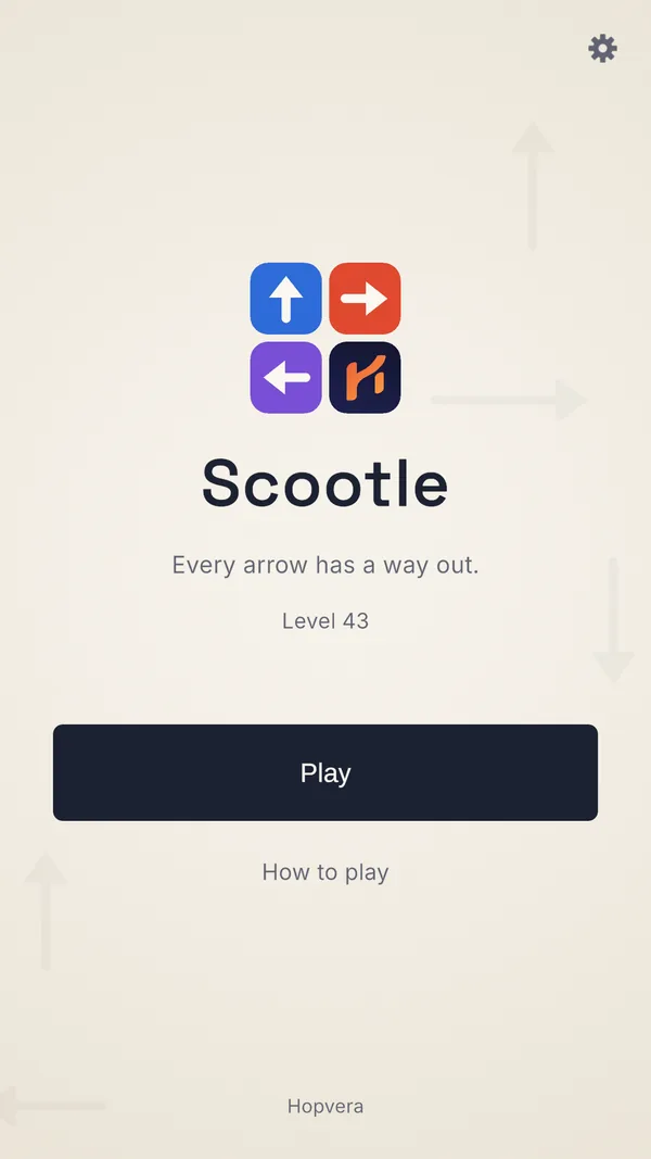 The Scootle menu with the current level, Play and How to play.